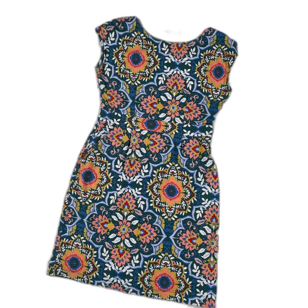 Boden Geometric Mandala Medallion Dress 8 Blue Cotton Sleeveless Boho Summer